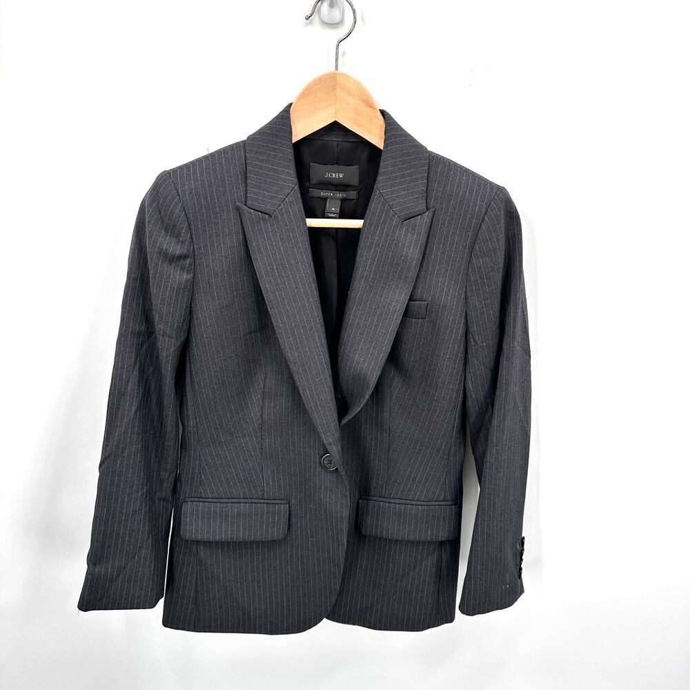 J. CREW Charcoal Gray Striped Super 120's 100% Wool Blazer // 4